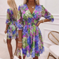 Women's Floral V-Neck Ruffle Hem A-Line Dress