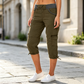 👖 Spodnie cargo typu capri z wysokim stanem – praktyczne kieszenie i luźny krój na co dzień