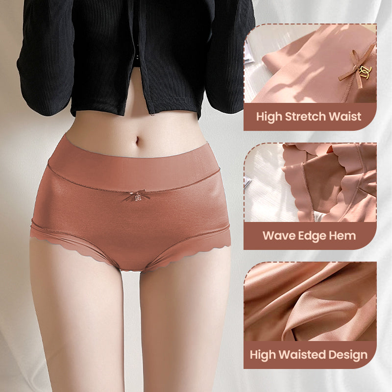Women's High-Waisted Seamless Satin Ice-Silk Panties (3-Pack & 5-Pack)