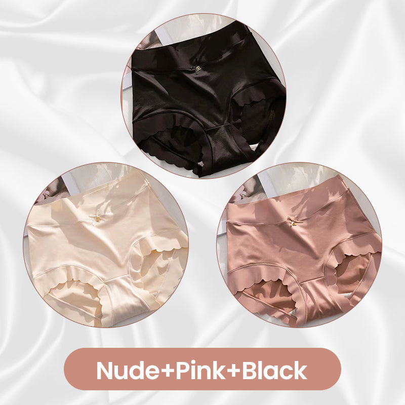 Women's High-Waisted Seamless Satin Ice-Silk Panties (3-Pack & 5-Pack)