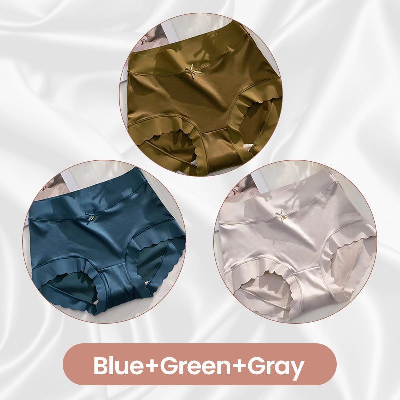 Women's High-Waisted Seamless Satin Ice-Silk Panties (3-Pack & 5-Pack)