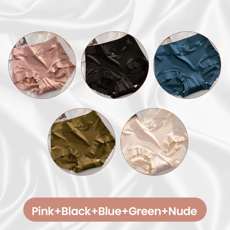 Women's High-Waisted Seamless Satin Ice-Silk Panties (3-Pack & 5-Pack)