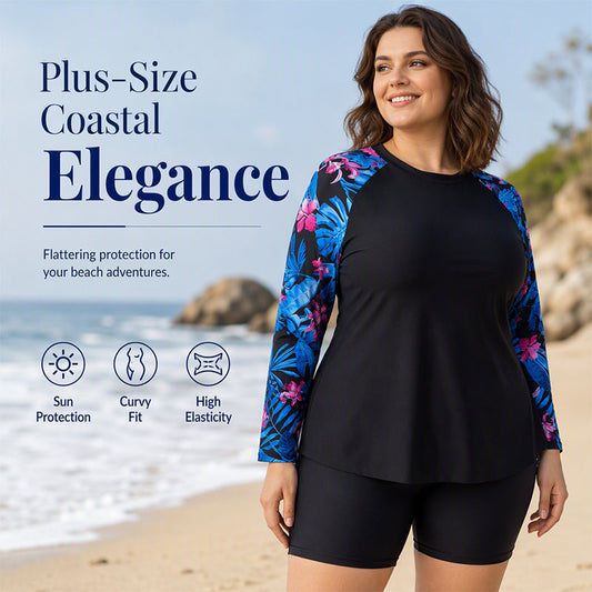 Damski kostium kąpielowy z długim rękawem i spodenkami w rozmiarach plus size