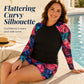 Women's Plus Size Long Sleeve Swimsuit with Shorts