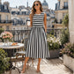 👗✨ Elegancka sukienka midi bez rękawów, klasyczne paski, krój w kształcie litery A, kieszenie — rozmiary od S do 5XL 👗