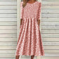 👗✨ Sukienka midi z kwiatowym nadrukiem i elastyczną, marszczoną talią, rękawami 3/4, zwiewną spódnicą — różowa, niebieska, zielona, fioletowa 👗