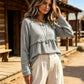 ✨😍 Bluzka w stylu retro z frędzlami przy kołnierzu, w talii i na mankietach, luźny krój, styl bohemy — szara, czarna, żółta, liliowa — rozmiary S–2XL 🌿