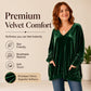 ☀️👚Seasonal Style - V-Neck Velvet Blouse with Long Sleeves – Cozy Warmth & Sophisticated Shine for Cooler Days