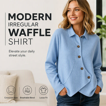 ✨ Codzienna wygoda | Damska bluzka w kratkę waffle z nieregularnym dołem i guzikami