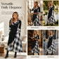👗✨ Sukienka maxi o kroju litery A z kołnierzem typu cowl, patchworkową kratką, guzikami po bokach i kieszeniami — 4 kolory, rozmiary M–3XL 👗