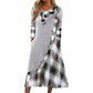 👗✨ Sukienka maxi o kroju litery A z kołnierzem typu cowl, patchworkową kratką, guzikami po bokach i kieszeniami — 4 kolory, rozmiary M–3XL 👗