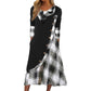 👗✨ Sukienka maxi o kroju litery A z kołnierzem typu cowl, patchworkową kratką, guzikami po bokach i kieszeniami — 4 kolory, rozmiary M–3XL 👗