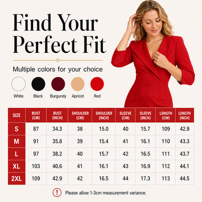 ✨ Tailored Double-Breasted V-Neck Blazer Dress – 3/4 Sleeve Power Dress | S to 2XL