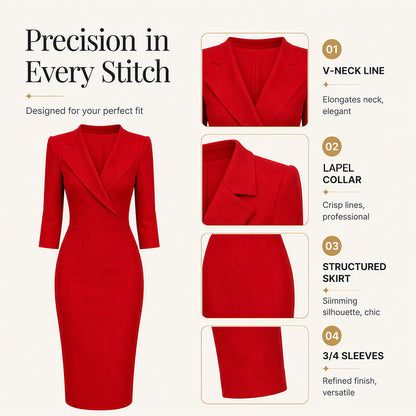 ✨ Tailored Double-Breasted V-Neck Blazer Dress – 3/4 Sleeve Power Dress | S to 2XL