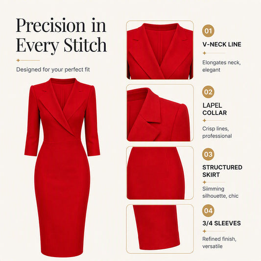 ✨ Tailored Double-Breasted V-Neck Blazer Dress – 3/4 Sleeve Power Dress | S to 2XL