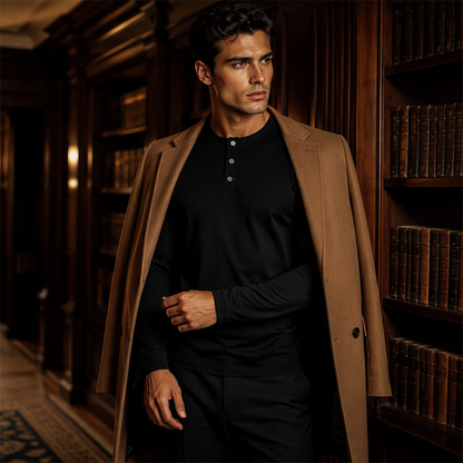 🍂 Men’s Casual Henley Long-Sleeve Shirt – Timeless Style & Everyday Autumn Comfort