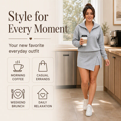Women's Half-Zip Pullover & Asymmetrical Wrap Skort Set