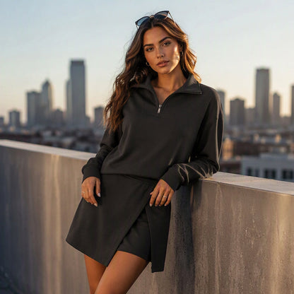 Women's Half-Zip Pullover & Asymmetrical Wrap Skort Set