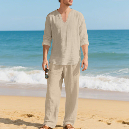 Men's Casual Long Sleeve Shirt and Pants Set