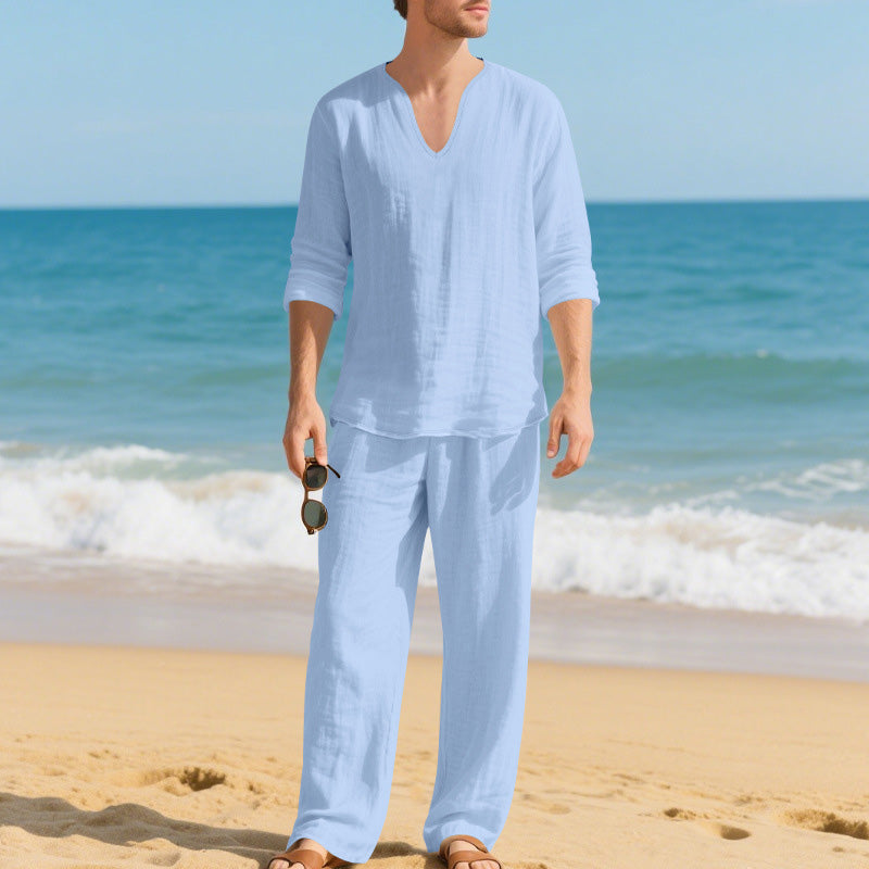 Men's Casual Long Sleeve Shirt and Pants Set