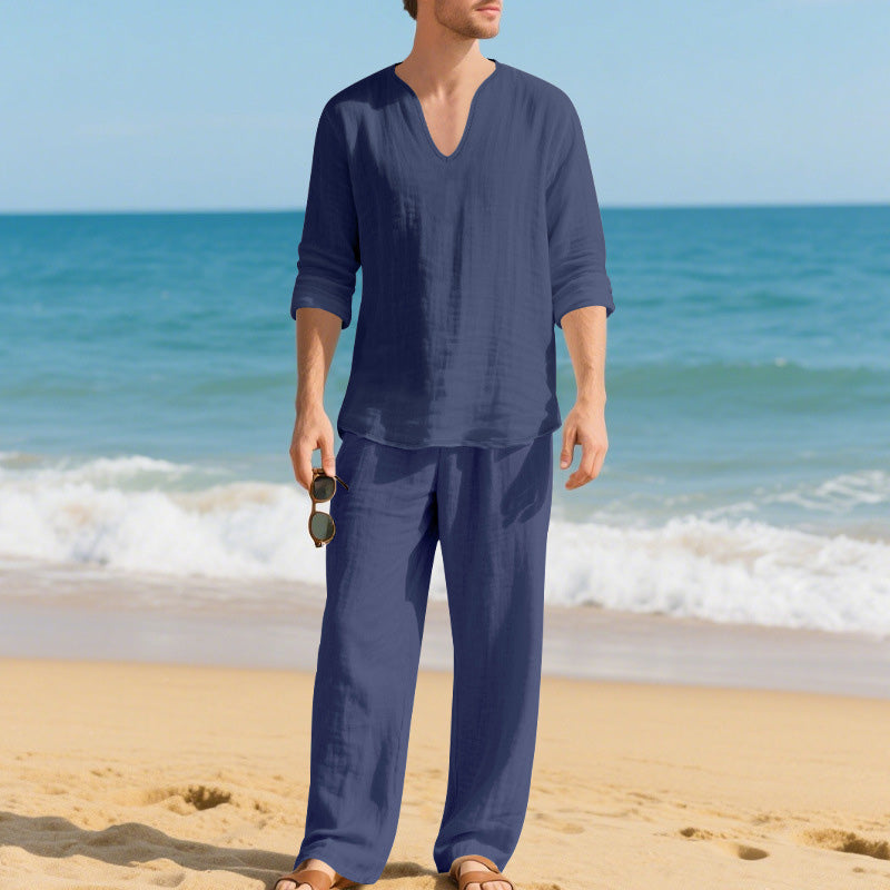 Men's Casual Long Sleeve Shirt and Pants Set