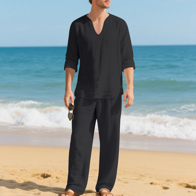 Men's Casual Long Sleeve Shirt and Pants Set