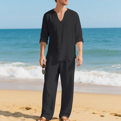 Men's Casual Long Sleeve Shirt and Pants Set