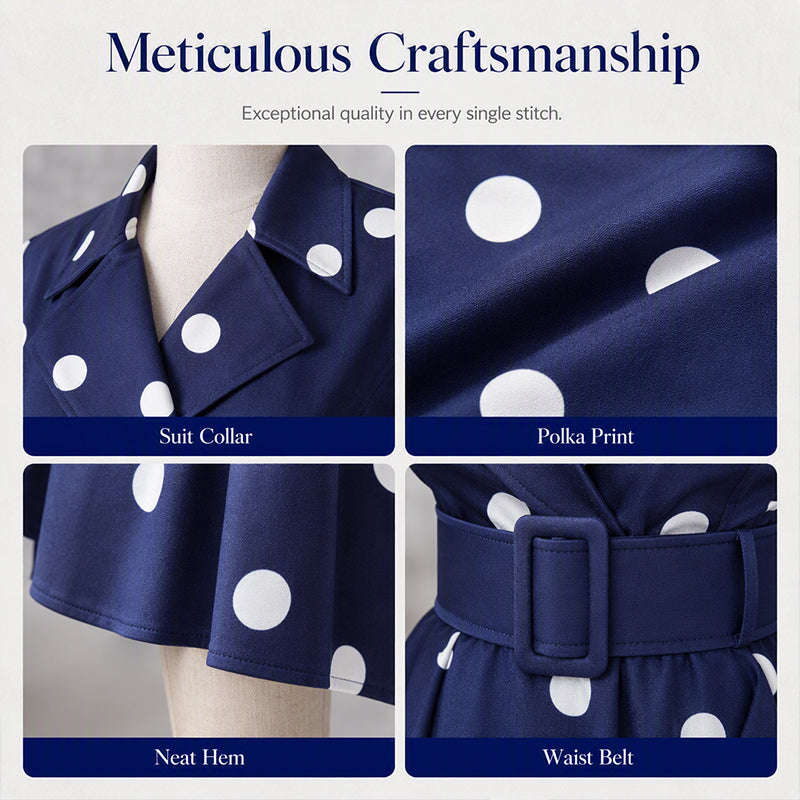 Women's Retro Polka Dot Midi Dress with Wide Belt