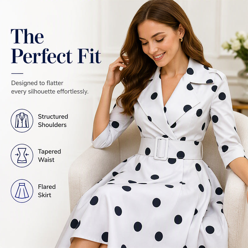 Women's Retro Polka Dot Midi Dress with Wide Belt