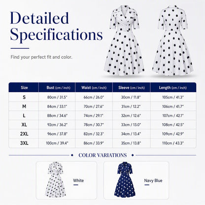 Women's Retro Polka Dot Midi Dress with Wide Belt