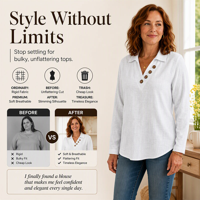Women's Vintage Long Sleeve V-Neck Top