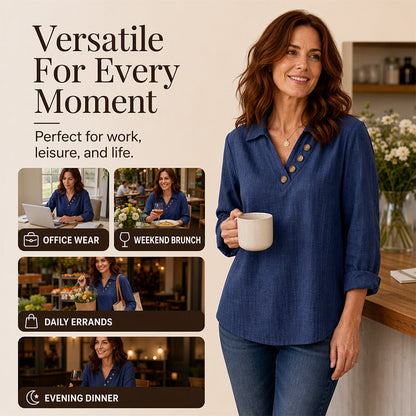 Women's Vintage Long Sleeve V-Neck Top