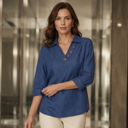Women's Vintage Long Sleeve V-Neck Top