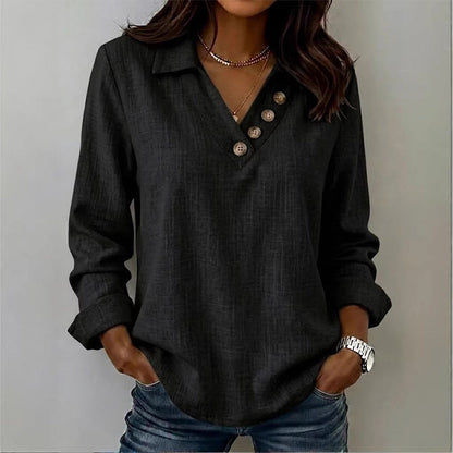 Women's Vintage Long Sleeve V-Neck Top