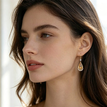 Elegant Amber Teardrop Dangle Earrings
