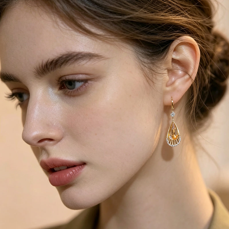 Elegant Amber Teardrop Dangle Earrings