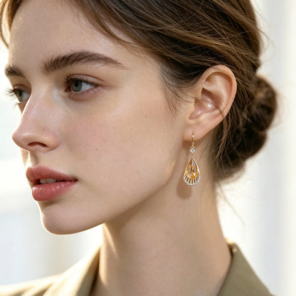 Elegant Amber Teardrop Dangle Earrings
