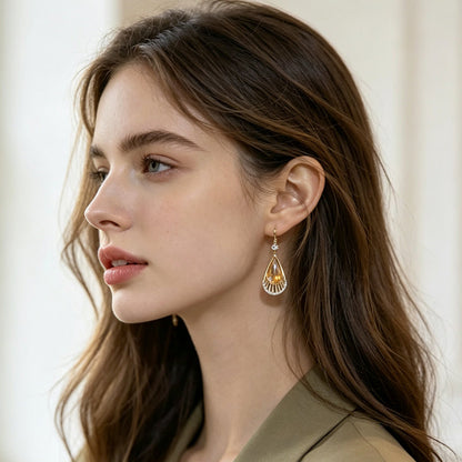 Elegant Amber Teardrop Dangle Earrings
