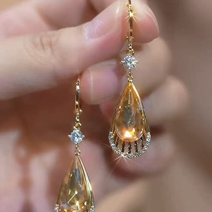 Elegant Amber Teardrop Dangle Earrings