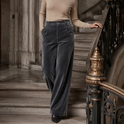 Women's Velvet High-Waist Wide-Leg Pants