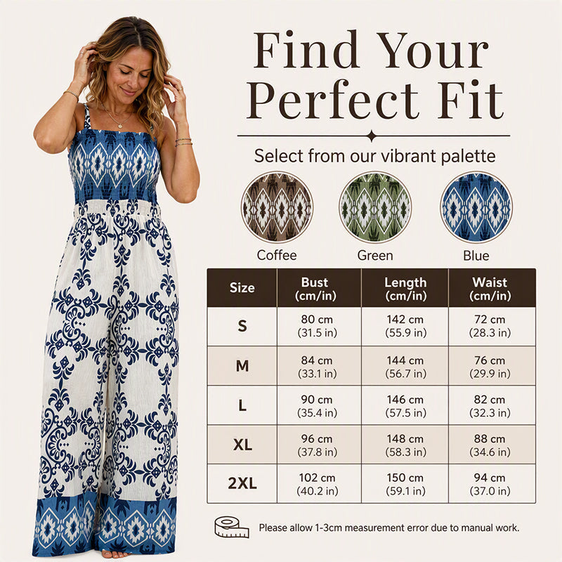 Women's Bohemian Print Smocked Jumpsuit