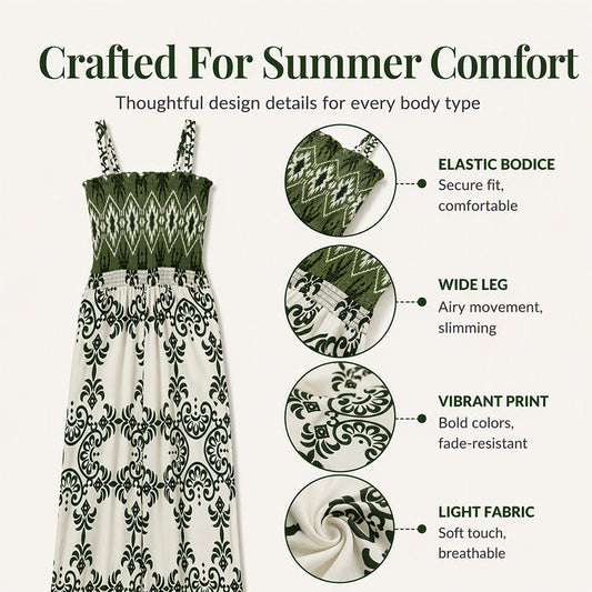Women's Bohemian Print Smocked Jumpsuit