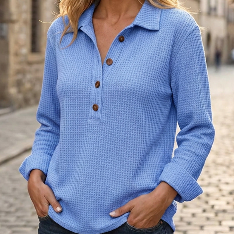 Women's Waffle Knit Long Sleeve Henley Top
