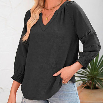 Women's Casual V-Neck Lantern Sleeve Top