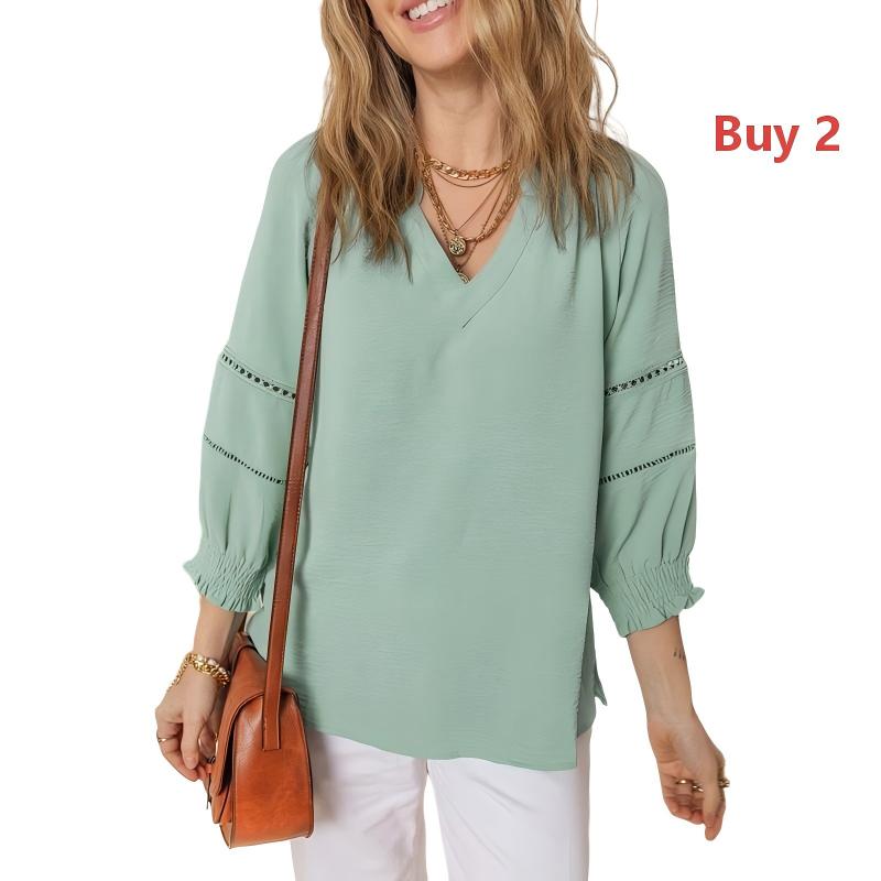 Women's Casual V-Neck Lantern Sleeve Top