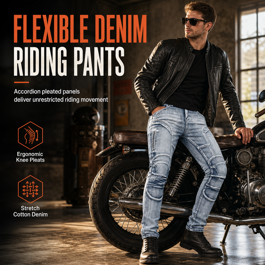 Men's Stretch Motorcycle Riding Jeans Tear Resistant Denim Pants