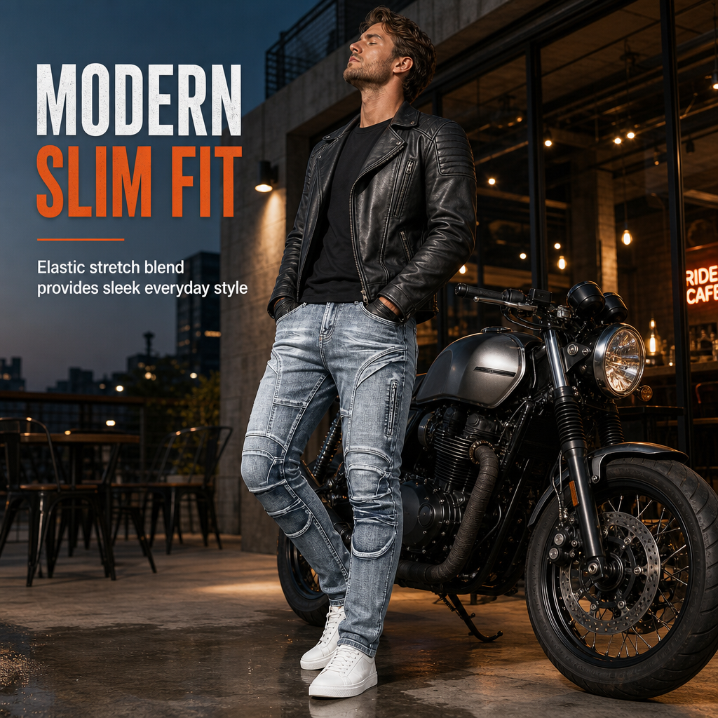 Men's Stretch Motorcycle Riding Jeans Tear Resistant Denim Pants