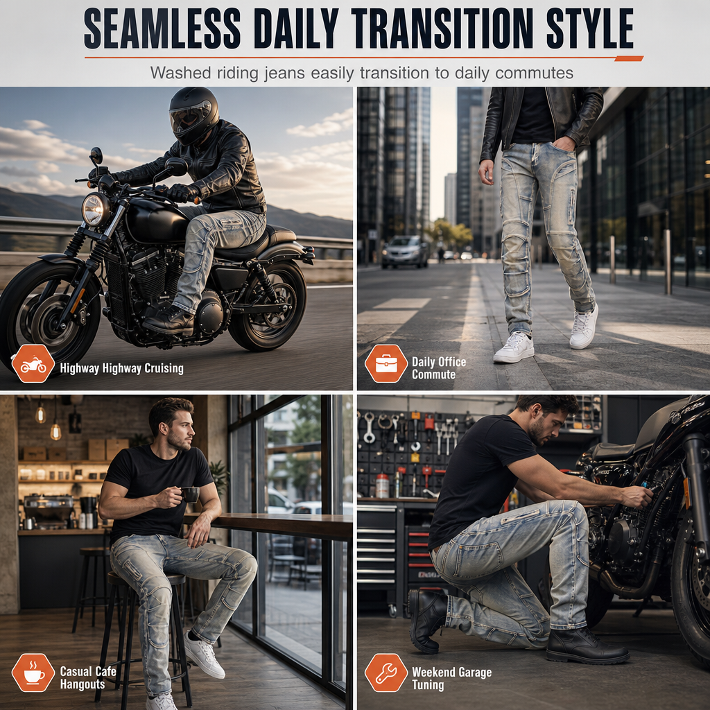 Men's Stretch Motorcycle Riding Jeans Tear Resistant Denim Pants