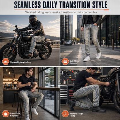 Men's Stretch Motorcycle Riding Jeans Tear Resistant Denim Pants
