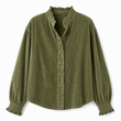 ✨ Vintage Feminine Detail | Women’s Corduroy Ruffle-Collar Blouse with Lantern Sleeves